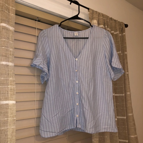 Old Navy Tops - Old Navy Striped Blue Blouse w Ruffle Accents